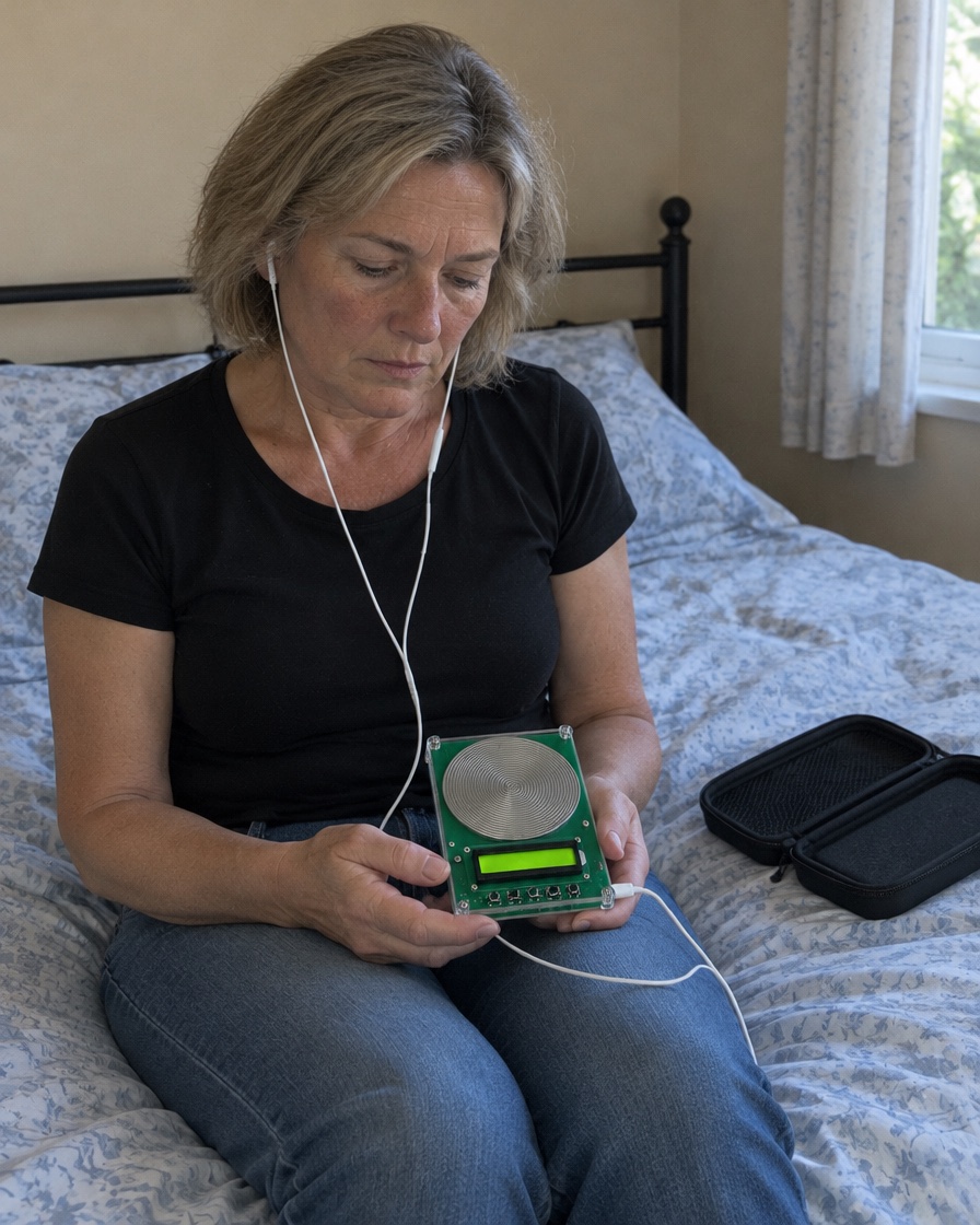 RestWaves frequency generator beside a bed